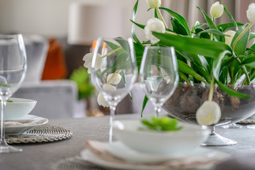 Two wine glasses on a table