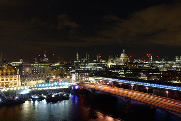 Night shot from iconic Saint Paul Cathedral in the heart of City of London, United Kingdom