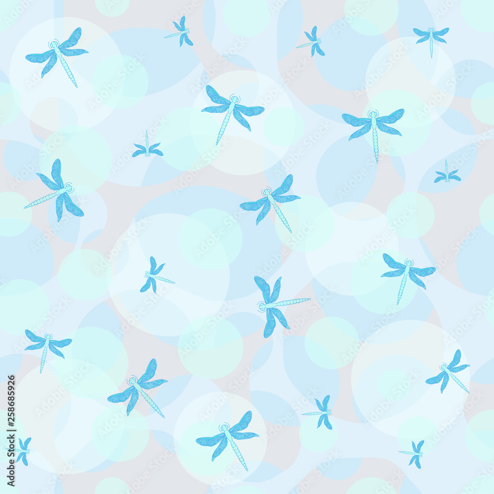 Poster Modern template for fabric design with dragonflies. Seamless vector background. Abstract vector background with dragonflies. Cartoon vector illustration. Colorful modern background design.