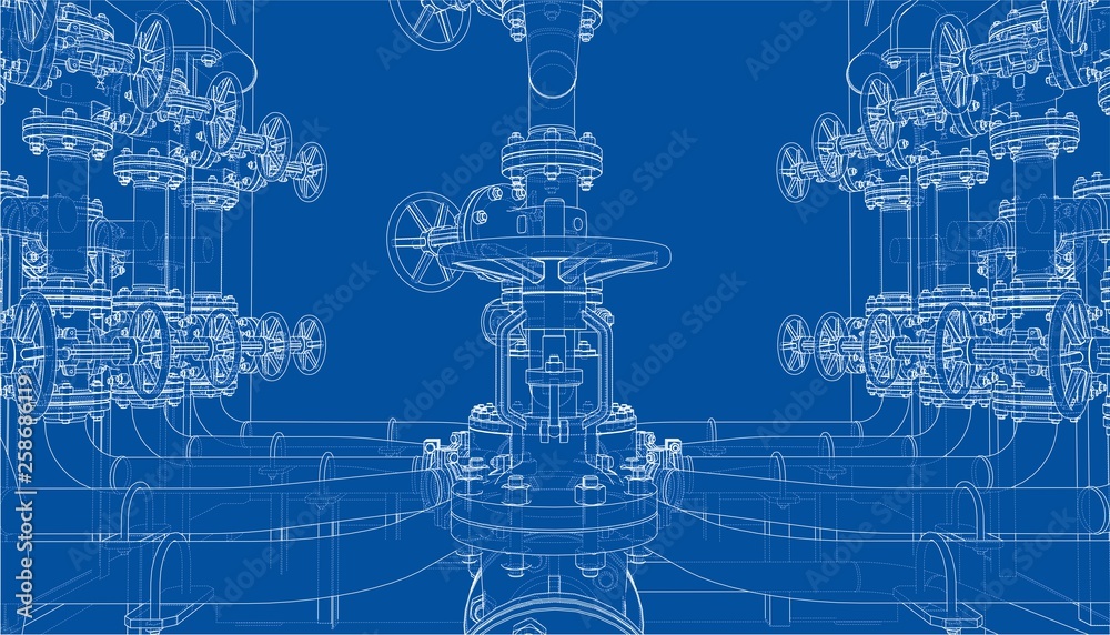 Wall mural sketch of industrial equipment. vector