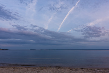 The waterfront of Nikiti, Chalkidiki, Greece, at dusk