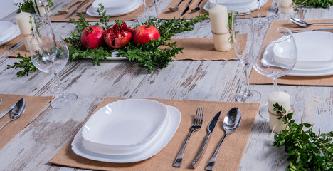 Beautiful table setting with lavender flowers on wooden background