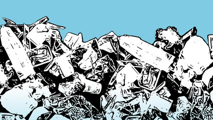 Fototapeta premium Plastic packaging.Illustration of plastic garbage filling the screen. Waste in modern society. Plastic waste in pop art.