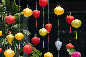 Colorful Chinese Lanterns. Tradinonal Asian lamps background. 