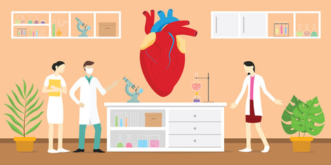 human heart anatomy science analysis health on laboratory with tools equipment - vector