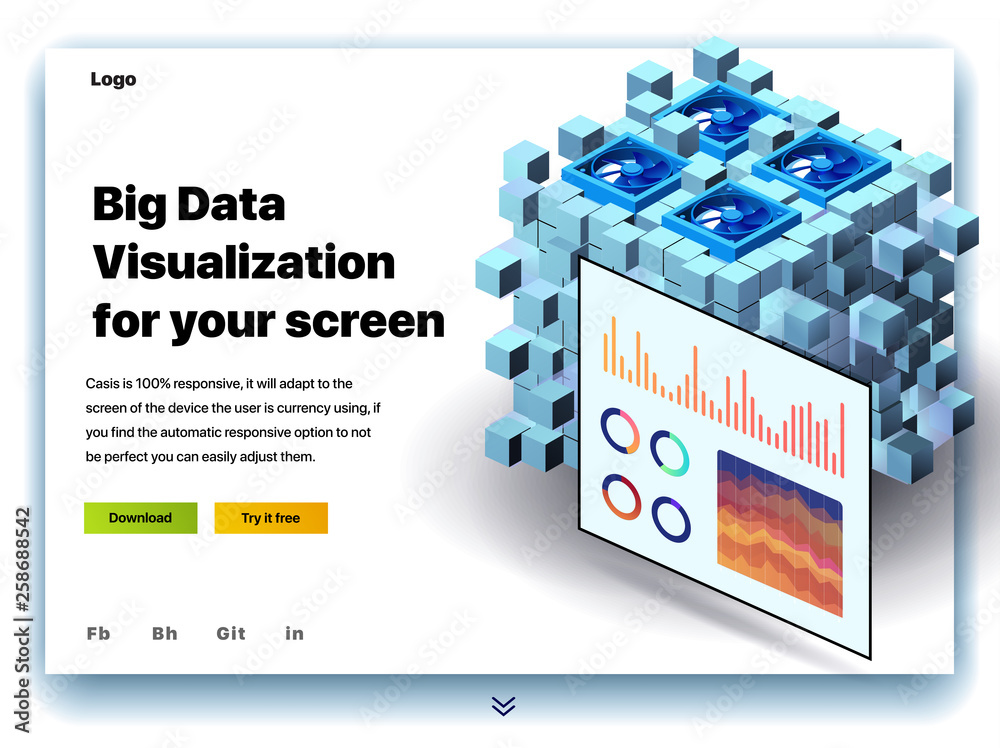 Wall mural website providing the service of big data visualization for your screen. concept of a landing page f