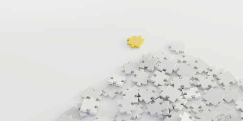 Fototapeta na wymiar Jigsaw three dimensional background, with one leader; original 3d rendering