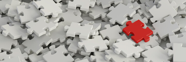 Jigsaw three dimensional background, with one leader; original 3d rendering