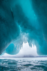 Inside the ice cave. Lake Baikal, Siberia,  Russia