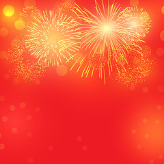 Golden Fireworks on red background to celebrate on chinese new year