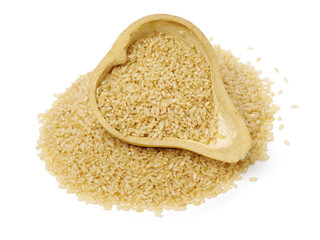 brown rice on white background