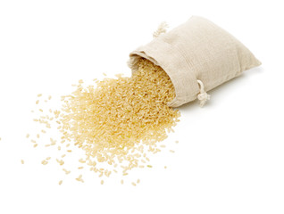 brown rice on white background