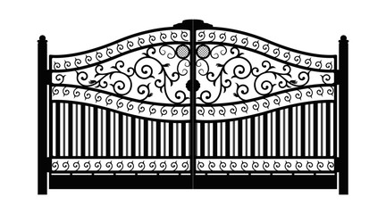 Forged gate. Architecture detail. Black forged gate with decorative lattice isolated on white background. Vector EPS10