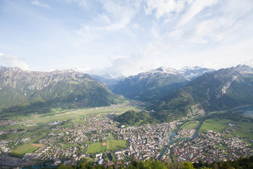 Fototapeta na wymiar The Harderkulm is a viewpoint at 1,321 metres in the Berner Oberland region of Switzerland, overlooking the towns of Interlaken