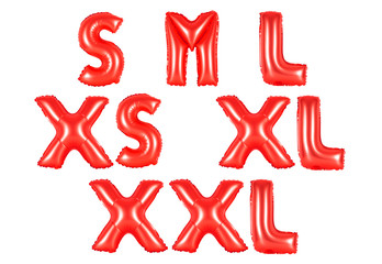 Clothes size range set, (s, m, l, xs, xl, xxl), red color