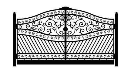 Forged gate. Architecture detail. Black forged gate with decorative lattice isolated on white background. Vector EPS10