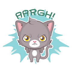 Funny sticker with cute gray cat - angry at something/someone