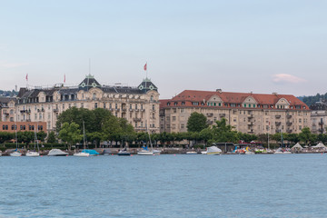 View on lake Zurich and historic center of Zurich city