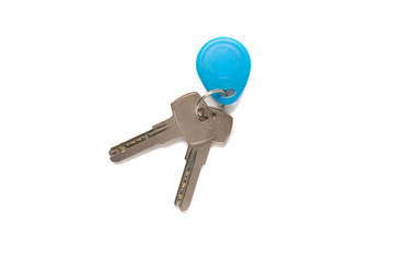 metal apartment key isolated on white background