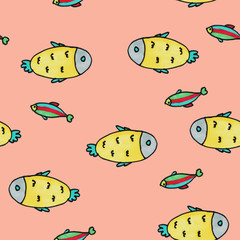 Fish seamless pattern. Child illustration. Print for fabric and other surfaces.