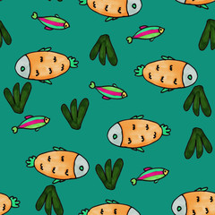 Fish seamless pattern. Child illustration. Print for fabric and other surfaces.