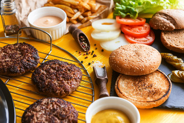 Ingredients for a tasty and juicy homemade burger.