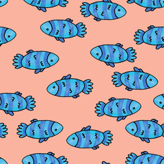 Fish seamless pattern. Child illustration. Print for fabric and other surfaces.
