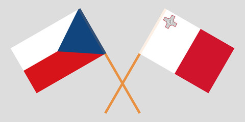 Malta and Czech Republic. The Maltese and Czech flags. Official colors. Correct proportion. Vector