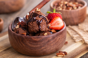 Chocolate Ice Cream Sundae and Strawberries