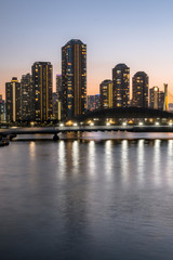 Fototapeta na wymiar 東京の都市風景　工事中の永代橋と石川島の夜景４
