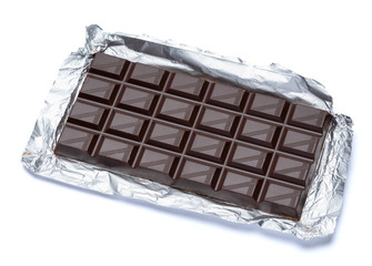 dark chocolate bar isolated white background with clipping path
