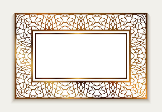 Gold rectangle frame, invitation card with lace border pattern