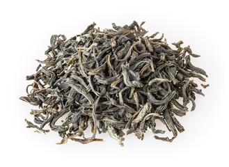 Heap of green tea isolated on white background