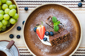 Homemade sweets on brown plate