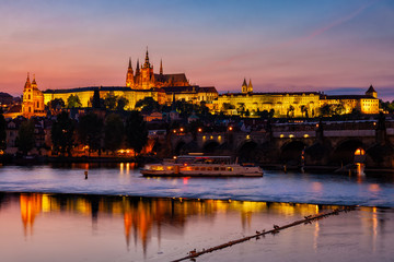 City Of Prague Twilight River View In Czechia