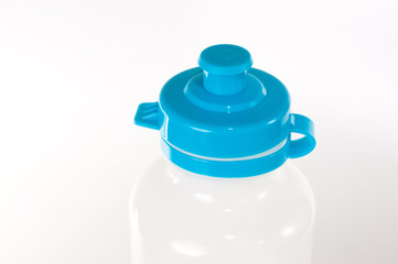 Plastic transparent bottle with blue cap for cycling and fitness