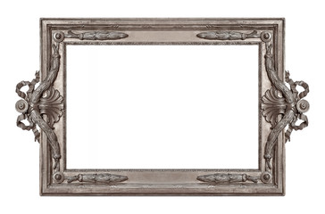 Silver frame for paintings, mirrors or photo isolated on white background