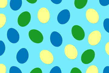 Easter background with colorful eggs on a blue background. Backgrounds