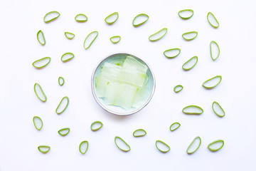 Aloe vera slices with gel on white