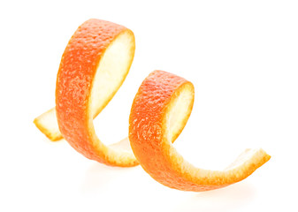 Single orange peel on a white background. Vitamin C, beauty health skin concept.