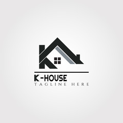 House icon template with K letter- home creative vector logo design, architecture, building and construction