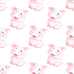 Obraz premium Cute little pig seamless pattern Watercolor piglet