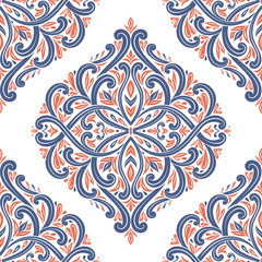 Fototapeta na wymiar Blue and orange floral seamless pattern. Vintage vector, paisley elements. Traditional, Turkish, Indian motifs. Great for fabric and textile, wallpaper, packaging or any desired idea.