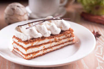 Dessert millefeuille with vanilla cream