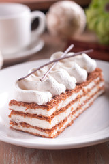 Fototapeta na wymiar Dessert millefeuille with vanilla cream