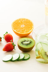 Sliced fresh organic fruits prepared to make infused water