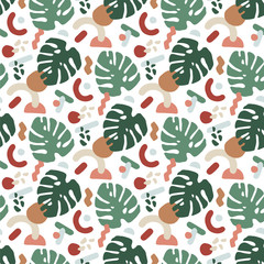 Monstera leaf. Vector illustration of seamless pattern.