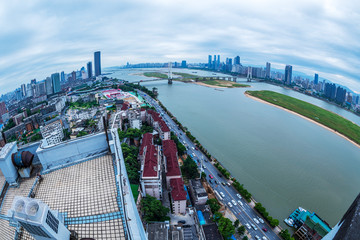 Fototapeta na wymiar Chinese city overlooking fisheye 