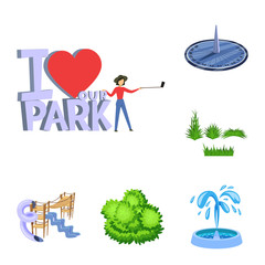 Vector illustration of landscape and park sign. Set of landscape and nature stock vector illustration.