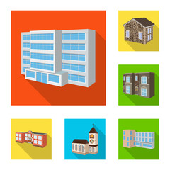 Vector illustration of facade and housing symbol. Collection of facade and infrastructure vector icon for stock.